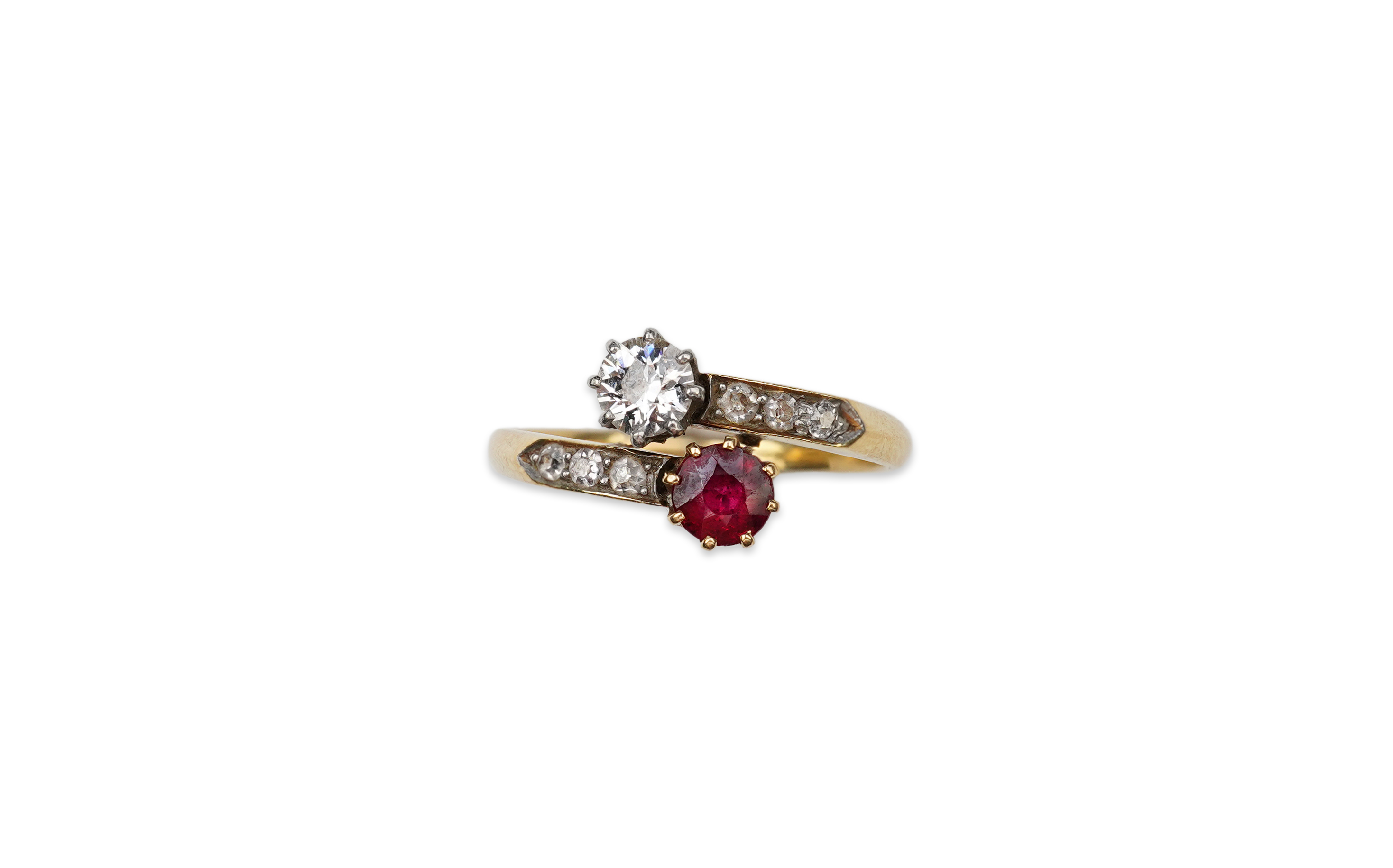 A ruby and diamond 'toi-et-moi' ring, early 20th century